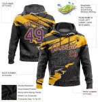 Custom Name and Number Personalized Sports Hoodie Black Purple Gold 3D Torn Paper Style Stitched Pullover Sweatshirt Personalized
