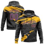 Custom Name and Number Personalized Sports Hoodie Black Purple Gold 3D Torn Paper Style Stitched Pullover Sweatshirt Personalized
