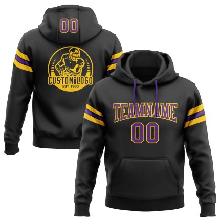 Custom Name Number Football Hoodie Pullover Sweatshirt Black Purple Gold Personalized Team Apparel Personalized Stitched