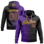 Custom Name Number Hoodie - Personalized Black Purple Gold Gradient Sports Pullover Sweatshirt for Team Apparel Personalized