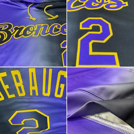 Custom Name Number Hoodie - Personalized Black Purple Gold Gradient Sports Pullover Sweatshirt for Team Apparel Personalized