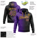 Custom Name Number Hoodie - Personalized Black Purple Gold Gradient Sports Pullover Sweatshirt for Team Apparel Personalized