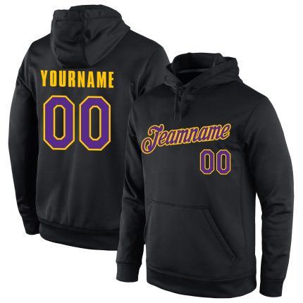 Custom Name Number Sports Hoodie Pullover Sweatshirt Black Purple-Gold Stitched Team Gear Personalized Stitched Black Purple-Gold