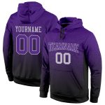 Custom Name & Number Stitched Hoodie - Black Purple-Gray Fade Fashion Sports Pullover Sweatshirt Personalized Stitched Black