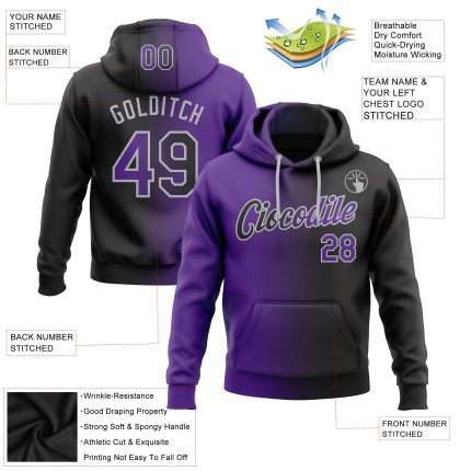 Custom Name Number Stitched Hoodie - Black Purple-Gray Gradient Fashion Sports Pullover Sweatshirt Personalized Stitched