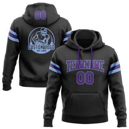 Custom Name Number Football Hoodie Personalized Black Purple Light Blue Stitched Pullover Sweatshirt Personalized Stitched