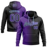 Custom Name Number Hoodie - Personalized Black Purple Light Blue Gradient Sports Pullover Sweatshirt Personalized Stitched