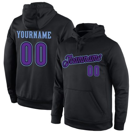 Custom Name Number Sports Hoodie Sweatshirt Pullover Black Purple Light Blue Stitched Design Personalized Stitched Black