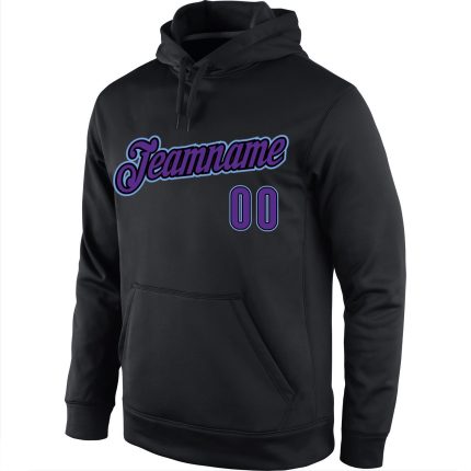 Custom Name Number Sports Hoodie Sweatshirt Pullover Black Purple Light Blue Stitched Design Personalized Stitched Black