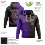 Custom Team Hoodie with Name and Number - Personalized Black Purple Old Gold Gradient Sports Pullover Sweatshirt Personalized