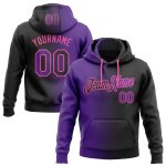 Custom Name & Number Black Purple-Pink Gradient Sports Hoodie - Personalized Stitched Pullover Sweatshirt Personalized Stitched