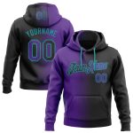 Custom Name and Number Fashion Sports Pullover Hoodie - Personalized Stitched Black Purple Teal Gradient Sweatshirt Personalized