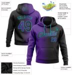 Custom Name and Number Fashion Sports Pullover Hoodie - Personalized Stitched Black Purple Teal Gradient Sweatshirt Personalized