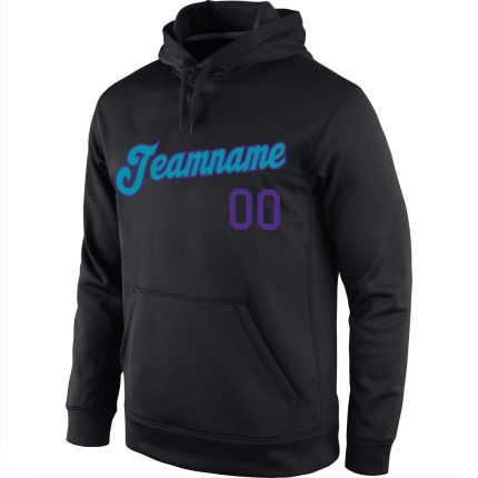 Custom Name Number Sports Hoodie Personalized Black Purple Teal Pullover Sweatshirt Personalized Stitched Black Purple-Teal