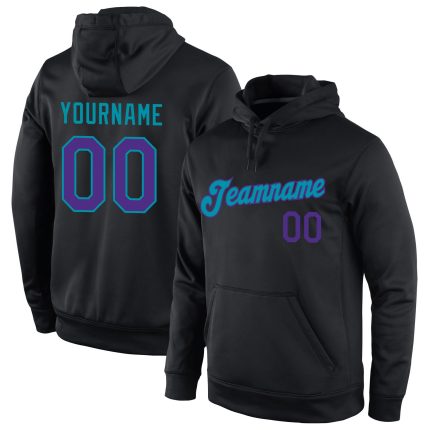 Custom Name Number Sports Hoodie Personalized Black Purple Teal Pullover Sweatshirt Personalized Stitched Black Purple-Teal