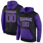 Custom Stitched Black Purple White Hoodie Pullover Sweatshirt for Sports Personalized Stitched Black Purple-White Sports