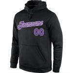 Custom Sports Hoodie with Name and Number - Personalized Black Purple-White Pullover Sweatshirt Personalized Stitched Black