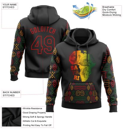 Custom Black Red 3D Pattern Hoodie for Black History Month, Africa Safari Sports Sweatshirt with Personalized Name and Number