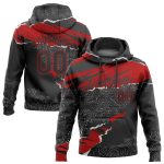 Custom Name and Number Sports Hoodie - Personalized 3D Torn Paper Design Pullover Sweatshirt in Black and Red Personalized