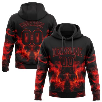 Custom Name Number 3D Skull Flame Sports Black Red Hoodie Pullover Sweatshirt - Personalized Stitched Fashion Gear Personalized