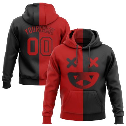 Custom Name Number Sports Hoodie 3D Skull Design Pullover Sweatshirt in Black Red - Personalized Fashion Apparel Personalized