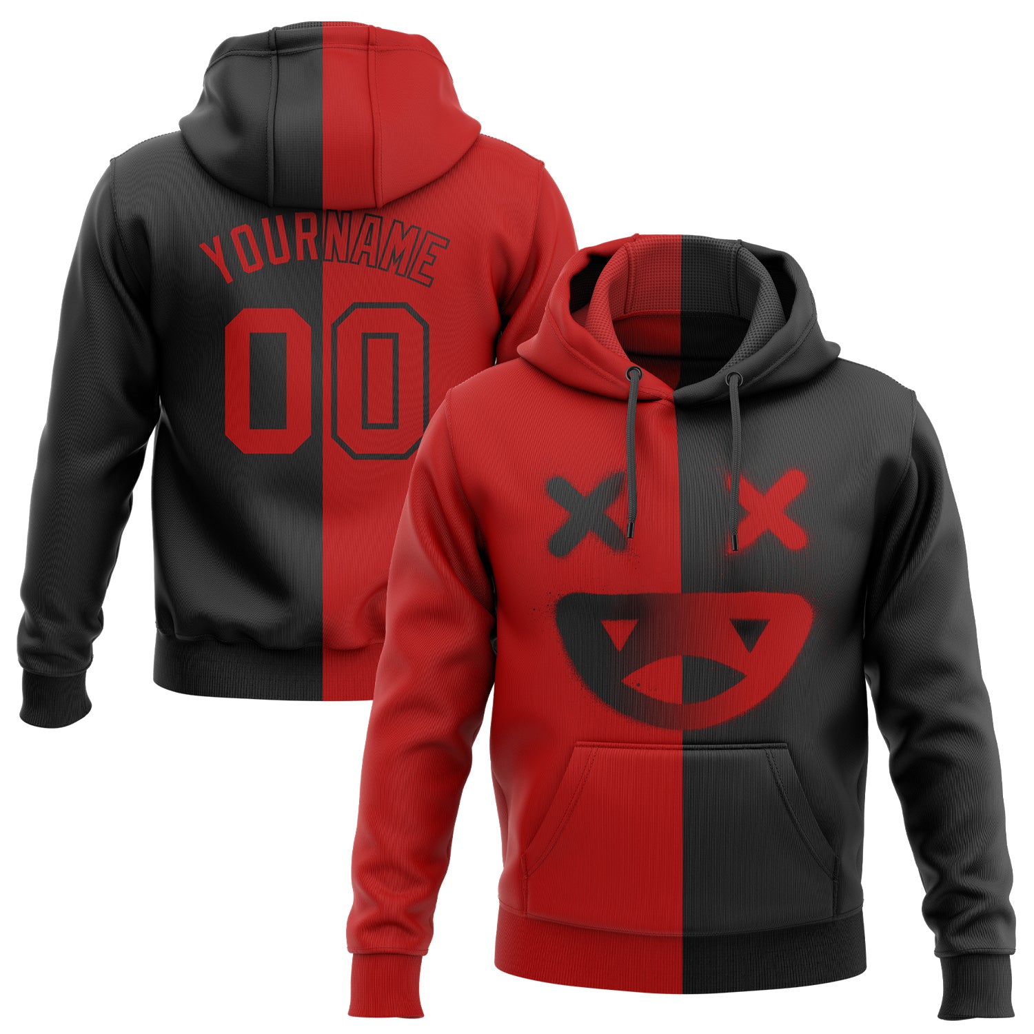 Custom Name Number Sports Hoodie 3D Skull Design Pullover Sweatshirt in Black Red - Personalized Fashion Apparel Personalized