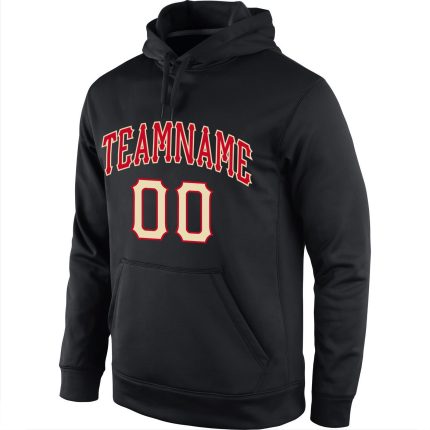Custom Name Number Sports Hoodie Pullover Sweatshirt - Personalized Black Red-Cream Team Apparel Personalized Stitched Black