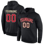 Custom Name Number Sports Hoodie Pullover Sweatshirt - Personalized Black Red-Cream Team Apparel Personalized Stitched Black