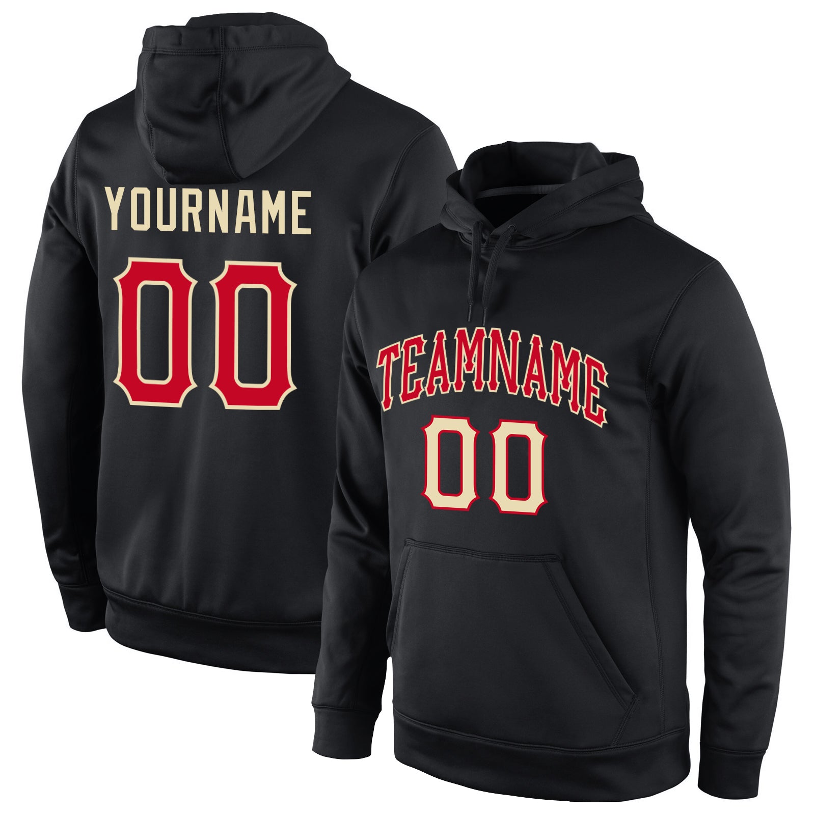 Custom Name Number Sports Hoodie Pullover Sweatshirt - Personalized Black Red-Cream Team Apparel Personalized Stitched Black