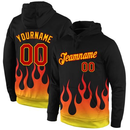 Personalized Black Red-Gold Flame 3D Pattern Sports Hoodie Pullover Sweatshirt Personalized Stitched Black Red-Gold 3D Pattern