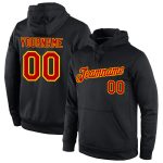 Custom Team Hoodie with Personalized Name and Number, Stitched Black Red-Gold Sports Pullover Sweatshirt Personalized Stitched