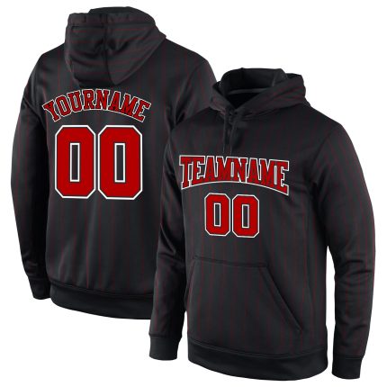 Custom Team Hoodie with Personalized Name and Number - Black Red Pinstripe Sports Sweatshirt Personalized Stitched Black