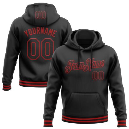 Custom Team Hoodie with Name & Number - Personalized Black Red Sports Pullover Sweatshirt Personalized Stitched Black Red
