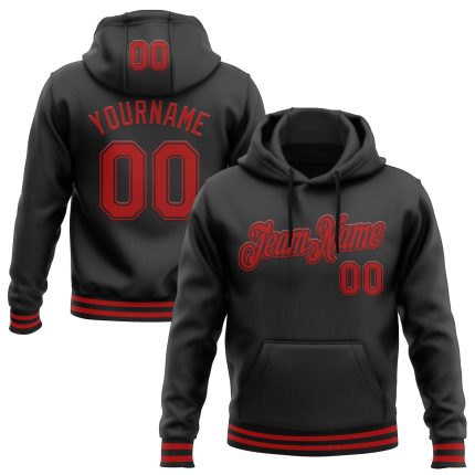 Personalized Black Red Sports Hoodie Pullover Sweatshirt for Men and Women Personalized Stitched Black Red Sports Pullover