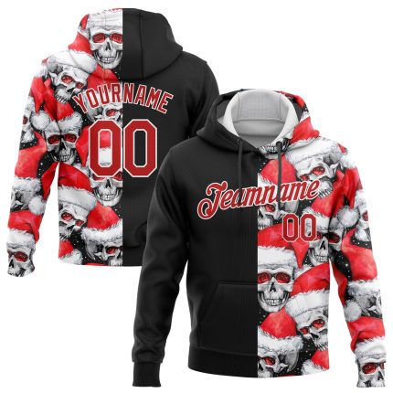 Custom 3D Skulls Santa Hat Sports Hoodie Personalized Team Name & Number - Black Red White Sweatshirt Personalized Stitched