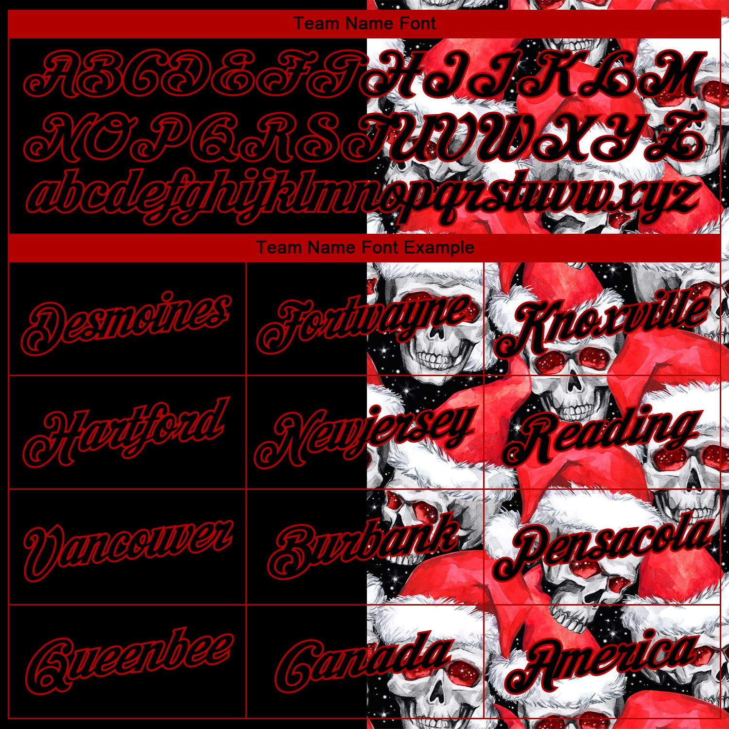 Personalized Stitched Black Red-White 3D Skulls And Christmas Santa's Hat Sports Pullover Sweatshirt Hoodie Team Custom Name and Number Custom 3D Skulls Santa Hat Sports Hoodie Personalized Team Name & Number - Black Red White Sweatshirt Personalized Stitched - Image 3