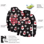 Custom 3D Sports Hoodie with Personalized Name & Number, Black Red-White Christmas Sweatshirt, Great for Teams Personalized