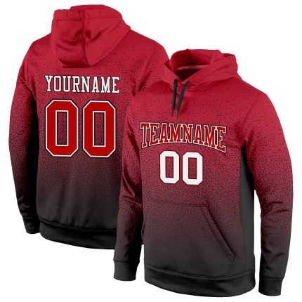 Custom Team Name Number Pullover Hoodie Stitched Black Red-White Fade Fashion Sports Sweatshirt Personalized Stitched Black