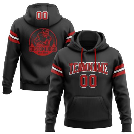 Custom Personalized Football Hoodie Sweatshirt with Stitched Name & Number, Black Red-White Team Apparel Personalized Stitched