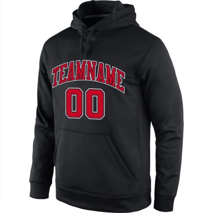 Custom Black Red White Sports Hoodie Sweatshirt - Personalized Stitched Pullover Personalized Stitched Black Red-White Sports