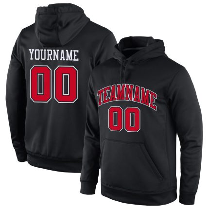 Custom Black Red White Sports Hoodie Sweatshirt - Personalized Stitched Pullover Personalized Stitched Black Red-White Sports