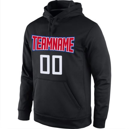 Custom Name Number Sports Hoodie Pullover Sweatshirt Black Red White - Personalized Team Apparel Personalized Stitched Black