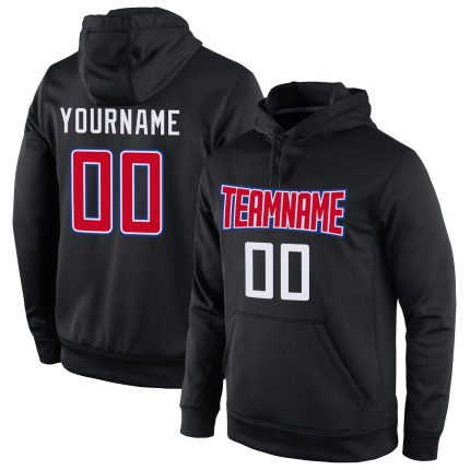 Custom Name Number Sports Hoodie Pullover Sweatshirt Black Red White - Personalized Team Apparel Personalized Stitched Black