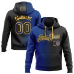 Custom Name Number Pullover Hoodie - Personalized Black Royal-Gold Gradient Sports Sweatshirt Personalized Stitched Black