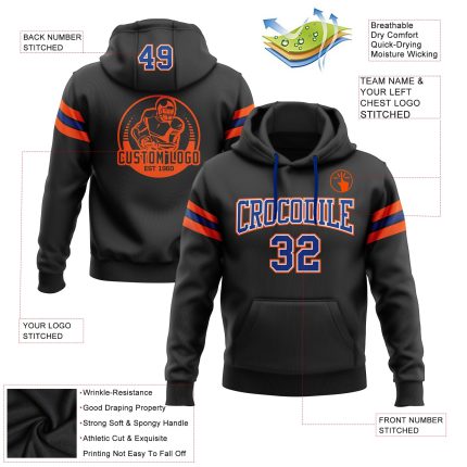 Custom Name Number Black Royal-Orange Football Hoodie Pullover Sweatshirt Personalized Team Apparel Personalized Stitched