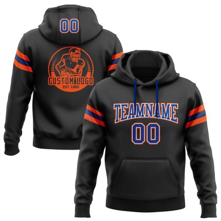Custom Name Number Black Royal-Orange Football Hoodie Pullover Sweatshirt Personalized Team Apparel Personalized Stitched