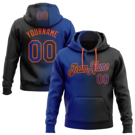 Custom Team Name Number Black Royal-Orange Gradient Hoodie Pullover Sweatshirt Fashion Sports Personalized Stitched Black