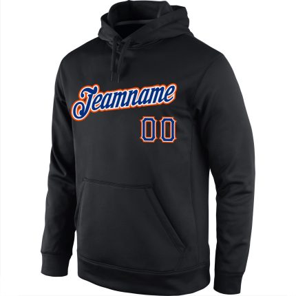 Custom Name Number Black Orange Sports Hoodie Pullover Sweatshirt Personalized Team Gear Personalized Stitched Black Royal-Orange