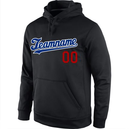 Custom Name Number Black Red Sports Hoodie Pullover Sweatshirt - Personalized Stitched Team Apparel Personalized Stitched