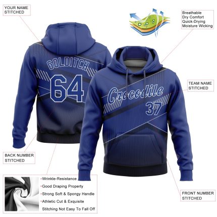 Custom Name Number Sports Hoodie - Black Royal-White 3D Pattern Stitched Pullover Sweatshirt Personalized Stitched Black